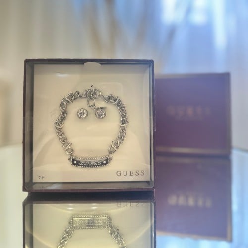 طقم حلق مع اسواره فضي من قيس