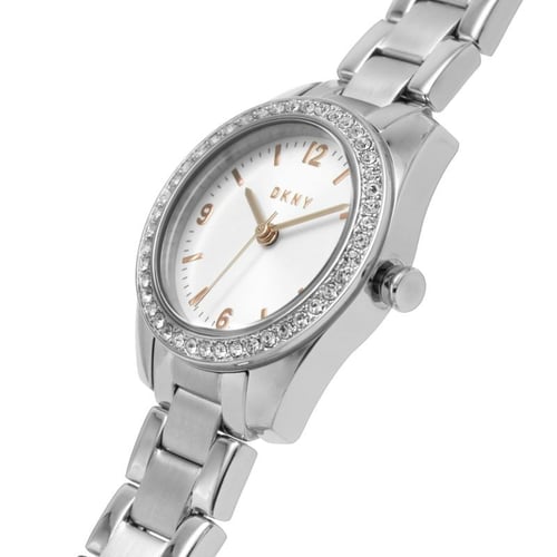 ساعه دكني فضي بميناء اطراف كرستال