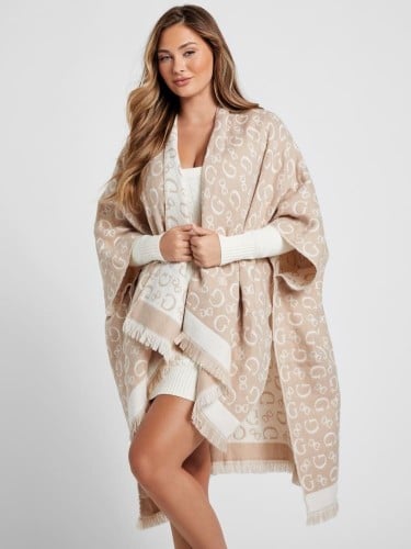 شال صوفي بوجهين لون بيج و كريمي سقنتشر انيق