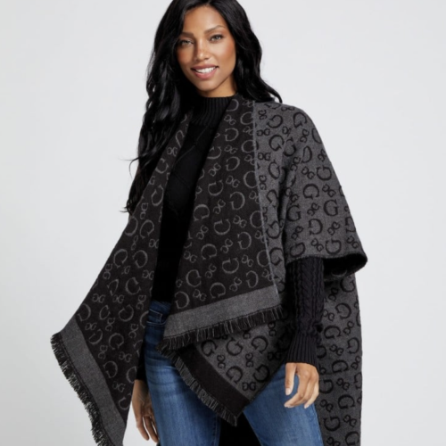 شال صوفي بوجهين لون اسود و رمادي سقنتشر انيق