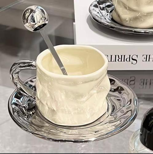 Ceramic cup with plate and spoon 230 ml