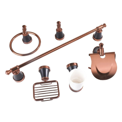 طقم اكسسوار حمام كامل 6 قطع ستانلس ستيل نحاسي أسود...