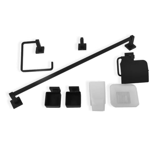 طقم اكسسوار حمام كامل 6 قطع ستانلس ستيل أسود - اور...