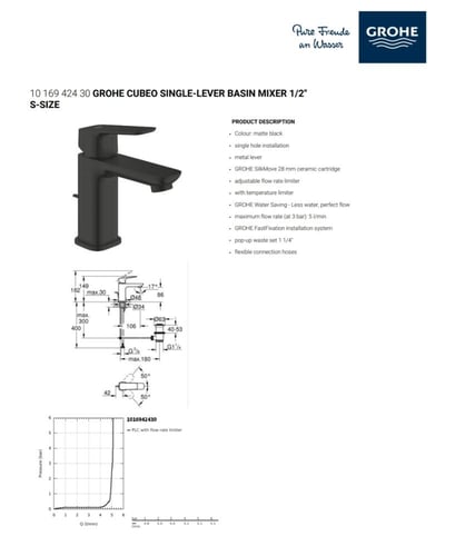 خلاط مغسلة S-Size أسود CUBEO موديل 1016942430 - جر...