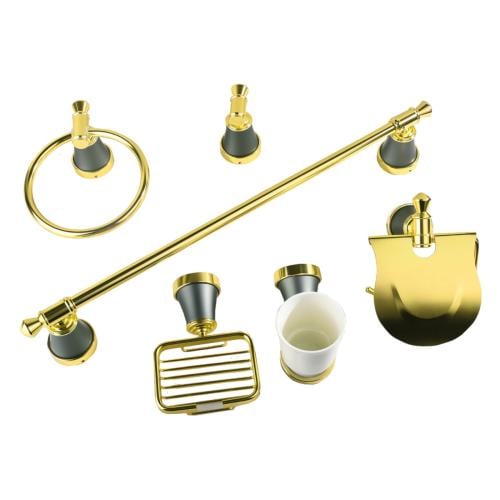 طقم اكسسوار حمام كامل 6 قطع ستانلس ستيل ذهبي رمادي...