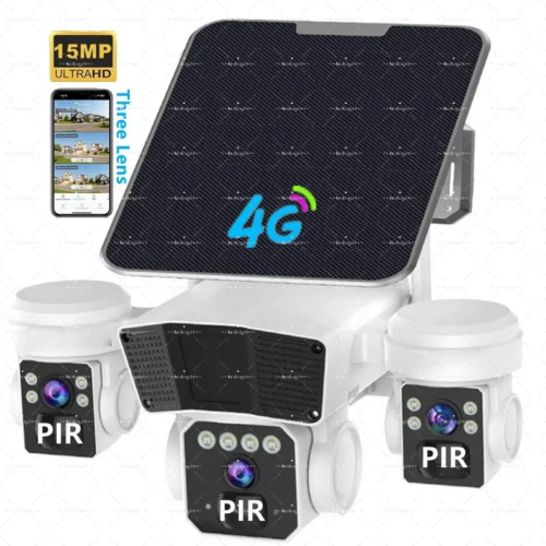 كاميرات ٣ عدسات بيضاء 4g على الطاقة الشمسية