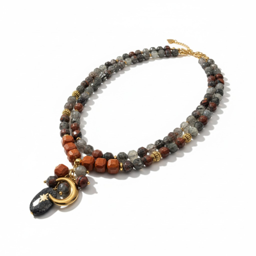 قلادة من حجر العقيق الهندي الجميل مع حجر اليشم، re...