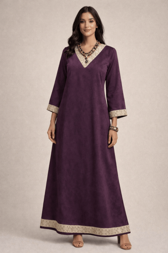 ثوب شمواه بنفسجي دافئ مزين بكلفة من قطع المرايا