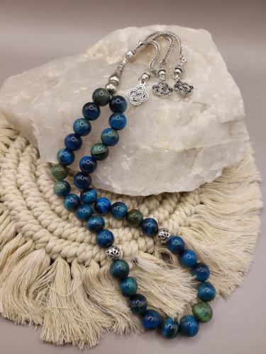 سبحة 33 خرزة من حجر عين النمر الطبيعي والمعالج حرا...