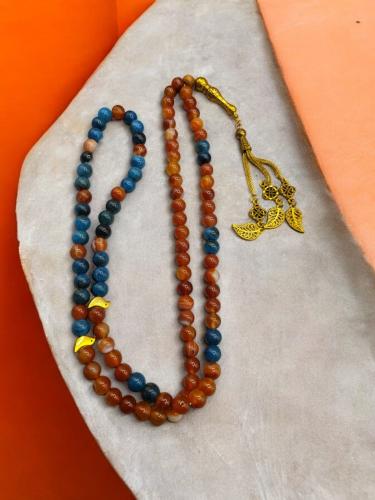 سبحة 99 خرزة من العقيق وحجر الاباتيت الطبيعي