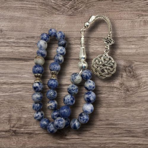 سبحة ٣٣ خرزة بحجر اللازورد المعزز للابداع... مقاس...