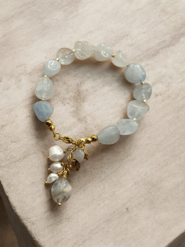 طقم مطلى جميل ومميز من حجر الاكوامارين الخام مع ال...