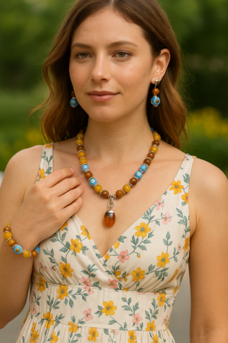 طقم جميل انتيك من العقيق الطبيعي مع عظم الجمل مع ح...