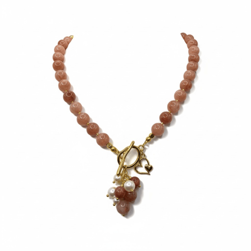 طقم الحنونة، من حجر العقيق الكاليسدوني مع اللؤلؤ ا...