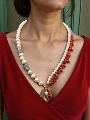 قلادة مميزة وفاخرة من اللؤلؤ الطبيعي الزراعي والمر...