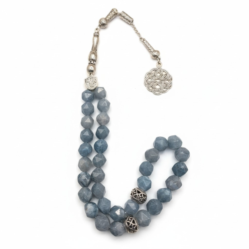 سبحة مميزة من حجر الاكوامارين بقطع سداسي جميل، مقا...