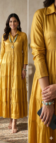 ثوب كلوش قماش قطني بلمحة ذهبية، تم تصميمه حسب الطل...