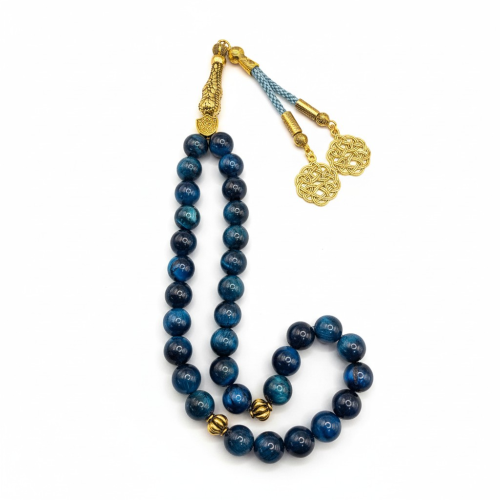 سبحة راقية ملكية من حجر عين النمر الأزرق د، مقاس ا...
