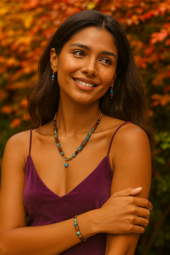 طقم مميزة من الكهرمان البلطيقي الخام ومزين باحجار...