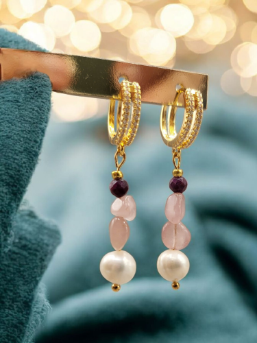 اقراط مميزة مطلية من اللؤلؤ الزراعي الطبيعي وحجر ا...