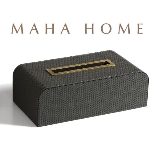 Tissue Box New Woven Leather Dark Grey