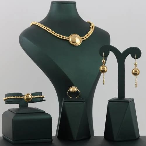 Laser ball fingerprint shiny gold set - 21 karat