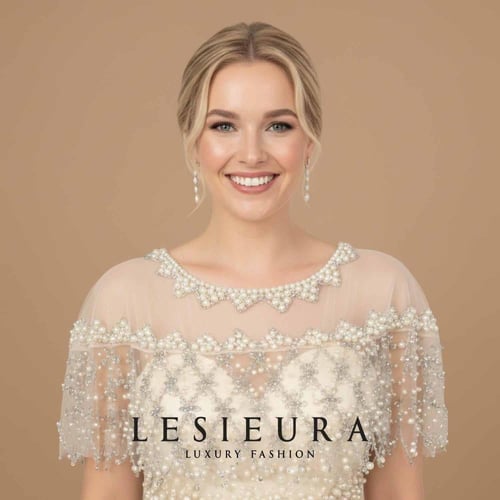 فستان سهرة بيج بتطريز فاخر