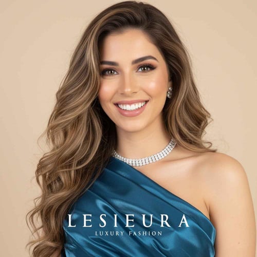 فستان ازرق ناعم بقماش لامع