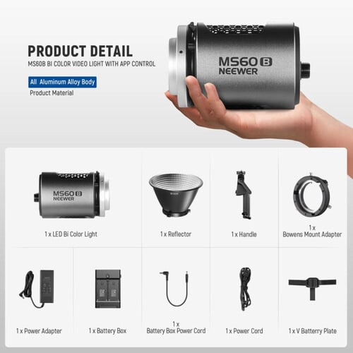 Neewer MS60B Bi-Color LED Monolight (Silver)