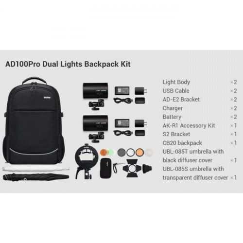 Godox AD100Pro Dual Lights Backpack kit (AD100PRO-...