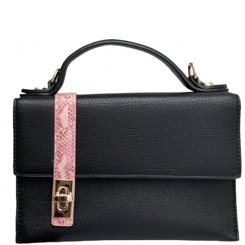 حقيبة أسود - جلد ثعبان وردي