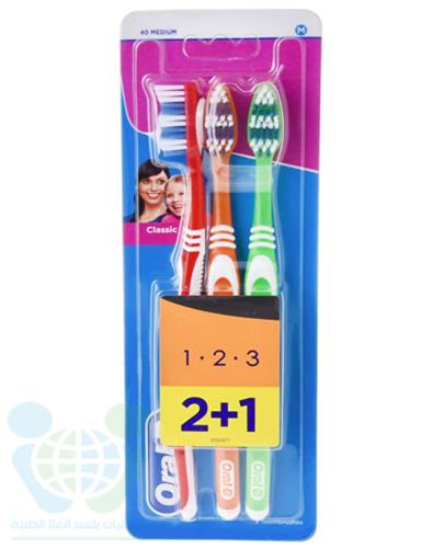 اورال بي فرشاة اسنان كلاسيك وسط 2+1