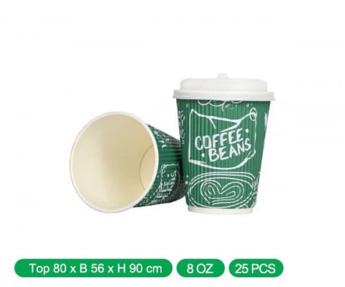 كاسات كبتشينو 8 اونص مموج لون اخضر مع الغطاء كرتون...