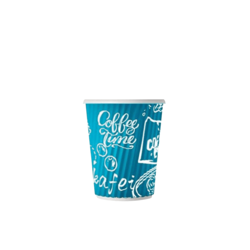 كاسات كبتشينو 8 اونص مموجة ازرق بدون الغطاء كرتون...