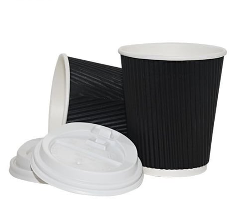كاسات كابتشينو 8 اونص مموج اسود مع الغطاء كرتون شد...