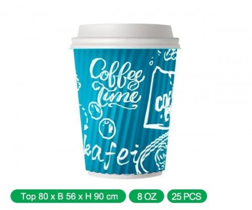 كاسات كبتشينو 8 اونص مموج مع الغطاء كرتون شد 500 ك...