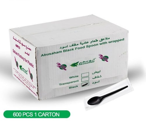كرتون ملاعق طعام عادية مغلف اسود 50*12شد600حبة