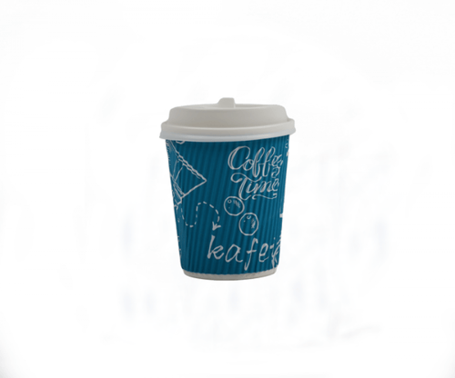 كاسات كبتشينو 8 اونص مموج مع الغطاء كرتون شد 500 ك...