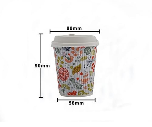 كاسات كابتشينو 8 اونص مموج وردي مع الغطاء كرتون شد...