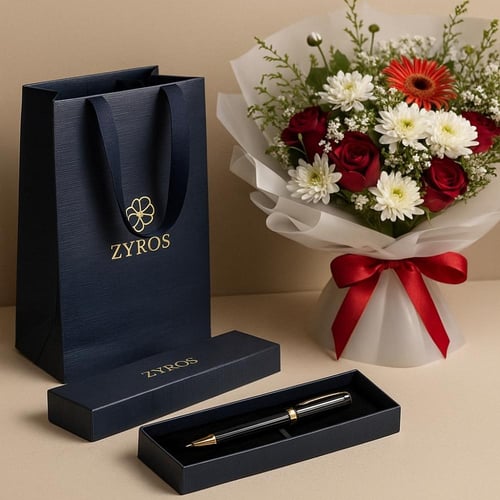 باقة ورد مع قلم من براند