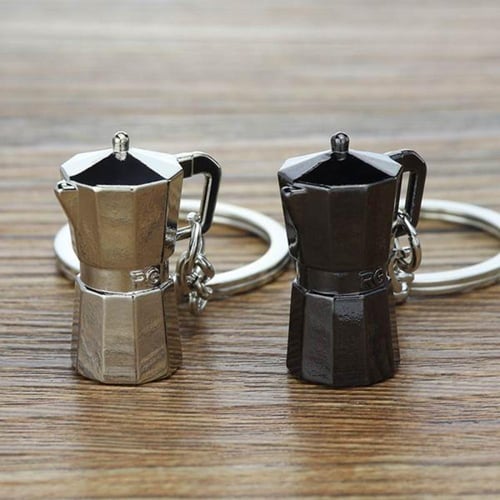 ميدالية مفاتيح صانعة قهوة الموكا باللون الفضي من ب...