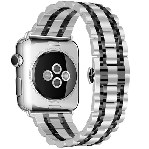 سوار ساعة ابل ستيل فضي و أسود مقاس 38/40 من نيتزي