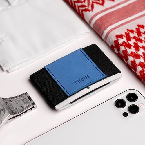 محفظة بطاقات باللون الأزرق والأسود من تروف