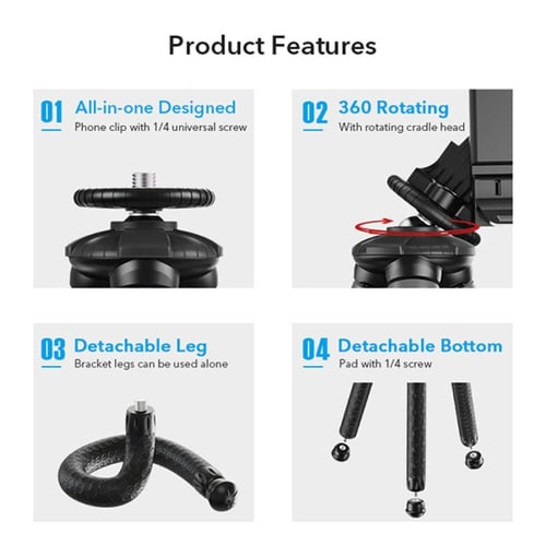 ستاند ثلاثي للجوال والكاميرا باللون الأسود من نيتز...