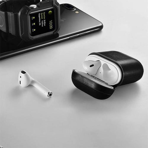 غلاف جلدي للايربودز باللون الأسود من مور بلس