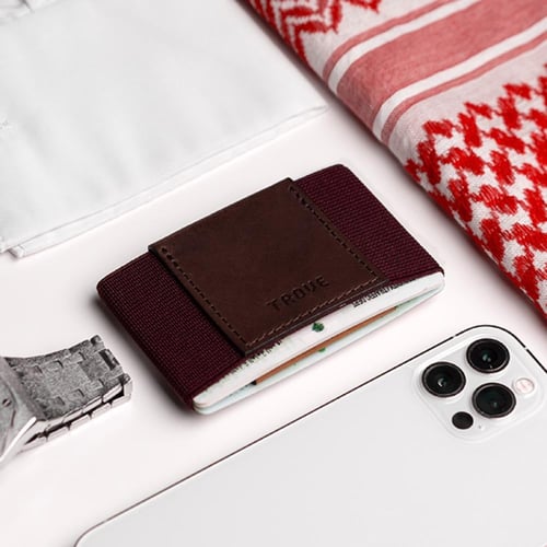 محفظة بطاقات باللون البني و العنابي من تروف