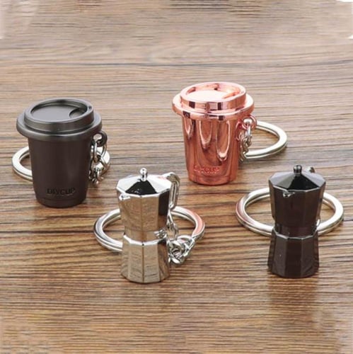 ميدالية مفاتيح صانعة قهوة الموكا باللون الفضي من ب...