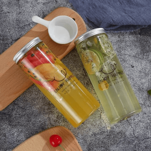 علب بلاستيك شفاف بغطاءالمنيوم بفتحه للمزاز 350 مل