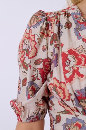 فستان كتان بنقشة الورود