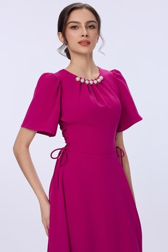 فستان فوشي برباط كورسيه جانبي